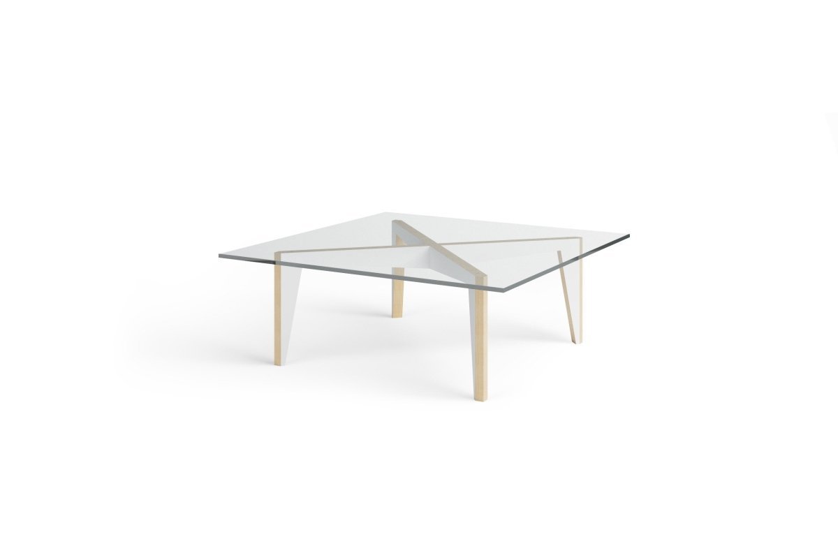 Cross Legs Glass Top Coffee Table - white - miduny